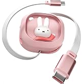 MIPOW x Miffy Retractable USB C to USB C Cable, 65W PD Fast Charging Cable, Adjustable Length 0.35-4ft, Portable Data Sync Charger Cord for iPhone 15 Series, Samsung, iPad and More Type C Devices
