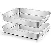 Leonyo Stainless Steel Baking Pans Set of 2, 12⅓ x 9¾ x 2 Inch Cake Pan, Nonstick & Heavy Duty, Deep Rectangular Lasagna Pan Sheet Bakeware for Focaccia, Bread, Brownies, Casseroles Dish