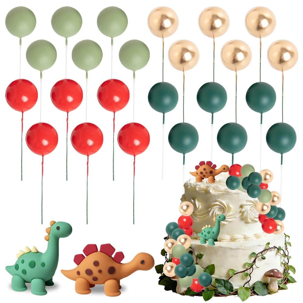 26Pcs Dinosaur Cake Decorations Dinosaur Cake Toppers Set with Dino & Mini Ball Toppers Jungle Theme Birthday Decorations for Cakes Desk Dessert Decor