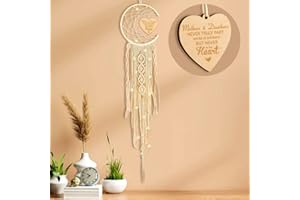 MGahyi Mothers Day Moon Dream Catcher Decor,Macrame Woven Moon Dreamcatcher with Light,Bohemian Wall Hanging Decoration,Gifts for Mom(Mom-A)