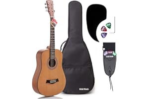 Hola! Music LEFT Handed 3/4 Size (36 Inch) Acoustic Guitar Bundle Junior Series with D'Addario EXP16 Steel Strings, Padded Gig Bag, Guitar Strap and Picks, Model HG-36LFT, Natural Satin Finish