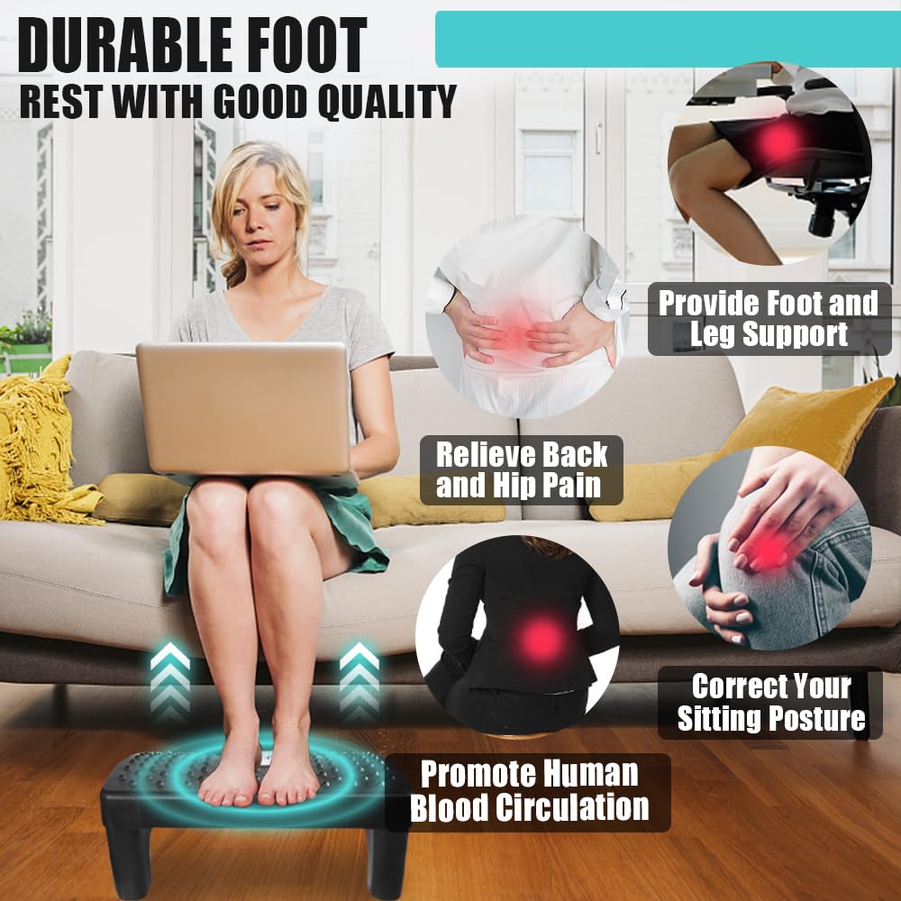 Gulymm Foot Rest Under Desk at Work, Ergonomic Foot Stool with Massage Rollers Upgrade Max-Load Design, Portable Footstool Leg Rest Under Desk, Footrest Comfortable for Pressure Relief at Home Office