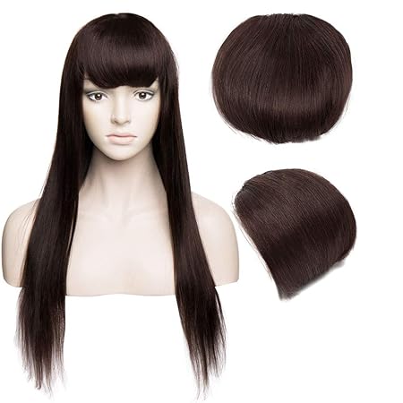 Silk-co Pony Haarteil Echthaar Dunkelbraun #2 Clip in pony - Extensions Echthaar Haarteil Haarverlängerung kein Tempel Ein St