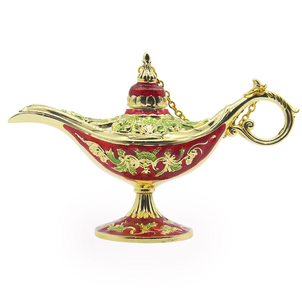 AVESON Classic Collectable Rare Legend Hollow Aladdin Magic Genie Costume Lamp Home Table Decoration & Gift, Gold & Red, Small