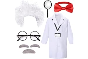 MATINIY Mad Scientist Costume Includes Wig Mustache Lab Coat Bow Tie Magnifying Glass ID Card