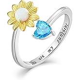 YL Butterfly Sunflower Celtic Pearl Ring for Women, Solid 925 Sterling Silver 18K White Gold Plated Birthstone You Are My Sunshine Open Heart Statement Jewelry
