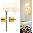KARTOOSH Battery Operated Wall Sconce Set of Two, Rechargeable Wireless Wall Lights with Remote Control,Dimmable,3000K/4000K/6000K, RGB,Timer, No Wired Sconces for Bedroom,Living Room,Fireplace,Brass