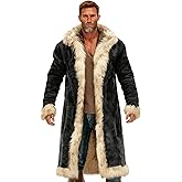 Hawyet Mens Santa Claus Coat Xmas Faux Fur Trim Long Cardigan Jacket Winter Heavyweight Sherpa Lined Trench Coats