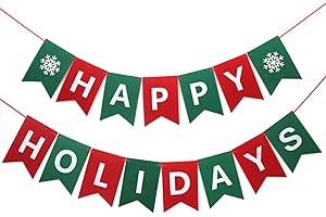 HOLIWOER Christmas Office Decorations Happy Holiday Banner for Home Office, Felt Christmas Party Decorations Banner Red& Green Snowflake Garland for Holiday Fireplace Mantel Decor