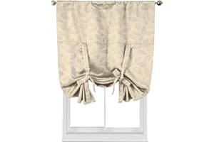 ROYAL TRADITION Leafy Virginia 37-Inch Wide x 63-Inch Long, Triple Weave Blackout Rod Pocket Tie-Up Shade for Small Window, Kitchen or Bathroom Balloon Blind, Beige
