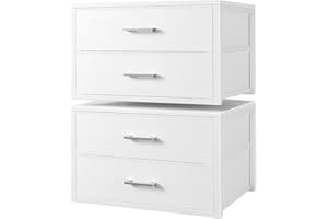 BOLUO Stackable Storage Drawers Closet Organizers and Storage Fabric White 2 Drawer Dresser for Bedroom 2 Packs Modern