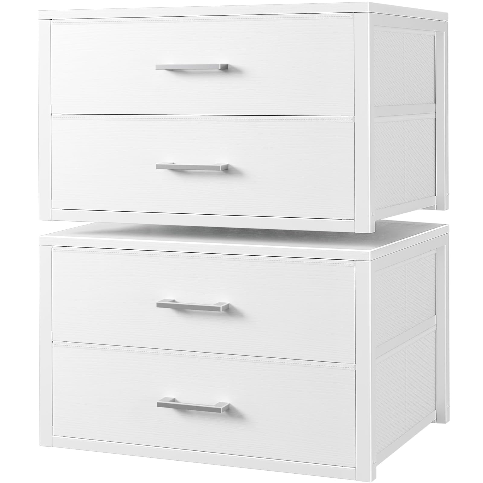 Photo 1 of BOLUO Stackable Storage Drawers Closet Organizers and Storage Fabric White 2 Drawer Dresser for Bedroom 2 Packs Modern