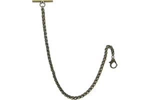 WATCHVSHOP Albert Chain Pocket Watch Chains for Men Heavy Wheat Spiga Rope Chain Antique Brass Color with T Bar AC109