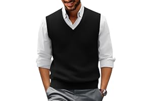 PJ PAUL JONES Mens V-Neck Knitted Sweater Vest Solid Plain Sleeveless Pullover Knitwear
