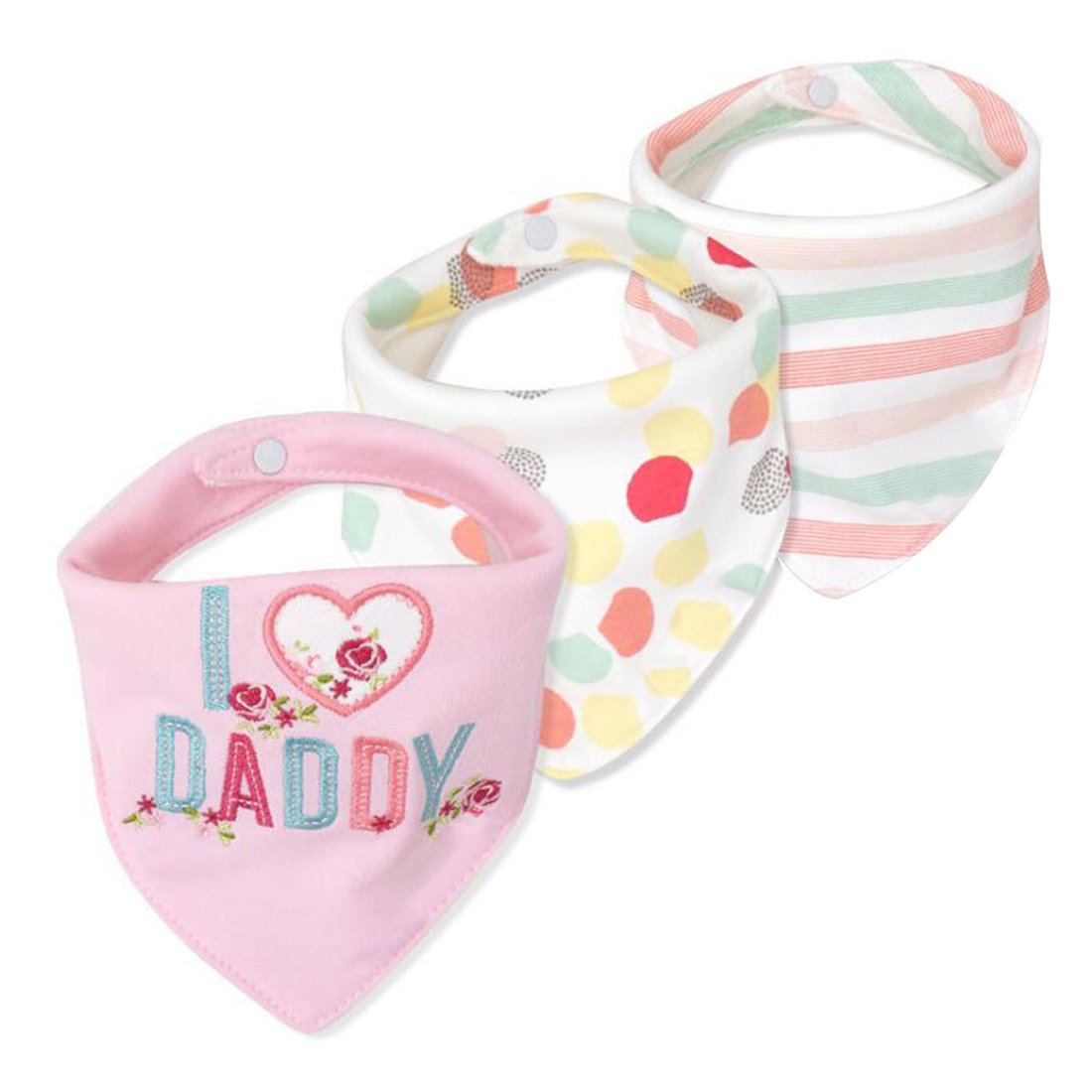 CuteOn Baby Drool Bibs, Unisex 3-Pack Absorbent Cotton, Triangle Bib with Snaps Gift for Boys & Girls