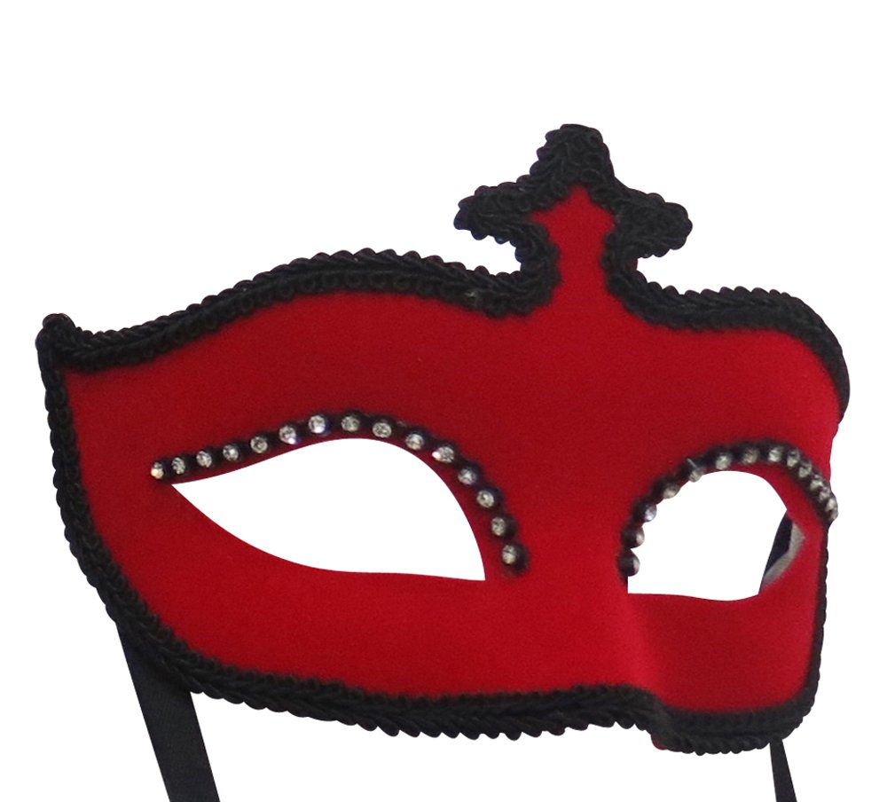 MASK & CO Ladies Quality Red Velour with Diamontes Venetian Masquerade Party Ball Eye Mask