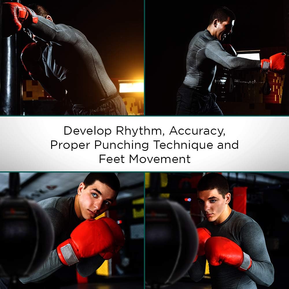 Pro Impact Genuine Leather Double End Boxing Punching Bag - Speed Striking & Dodge Training Ball - Includes Cords & Hooks for Gym Workout MMA Muay Thai (9 Inch) : Sports & Outdoors