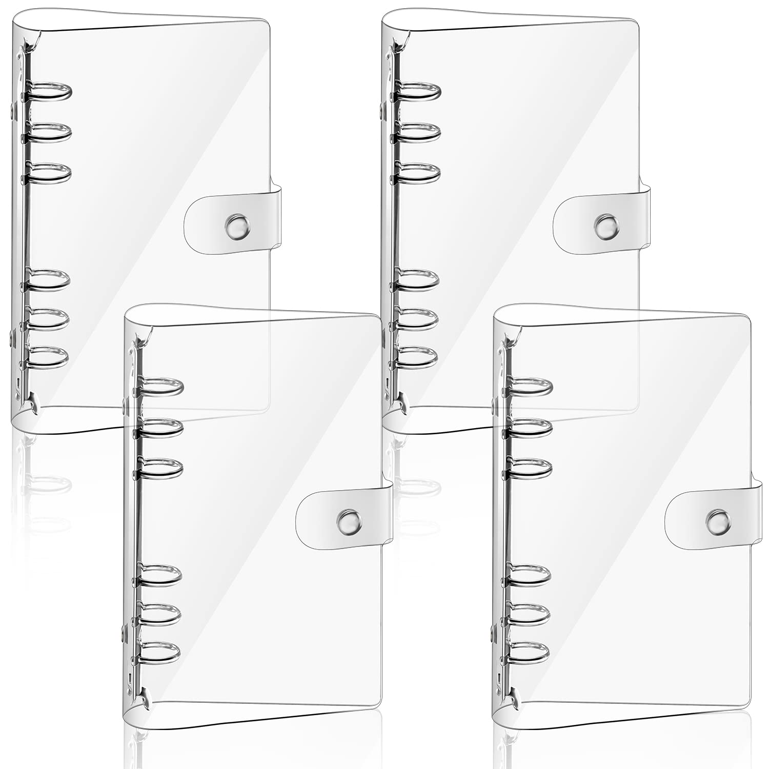Photo 1 of Zonon Clear A6 Binder Transparent Soft PVC 6 Ring Budget Binder Refillable Planner Cover Protector Snap Button Closure Loose Leaf Folder for School Meeting Travel Office(4 Pcs)