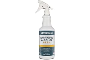 Chemwell 99.9% Isopropyl Alcohol (32 fl oz) - with Premium Spray Head - For Multipurpose Household or Commercial Surface Cleaning