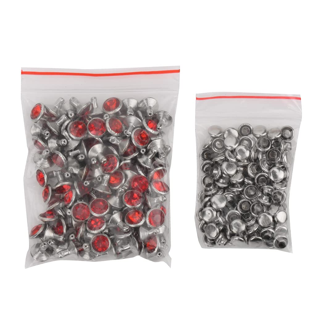 Crystal Rivets Studs Acrylic Diamond 8mm Decorative Stud for Leather Crafts Clothing Accessory 8mm Silver Edge Crystal(Bright Red)