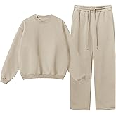 Flygo Womens 2 Piece Outfit Fleece Sweatsuit Sets Crewneck Long Sleeve Pullover Wide Leg Jogger Sweatpants Matching Tracksuit