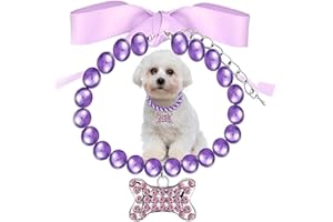 HIMYBB Purple Dog Pearl Necklace Rhinestones Bone,Bling Diamond Crystal Princess Jewelry for xs s Small Puppy Kitten Pets Dogs