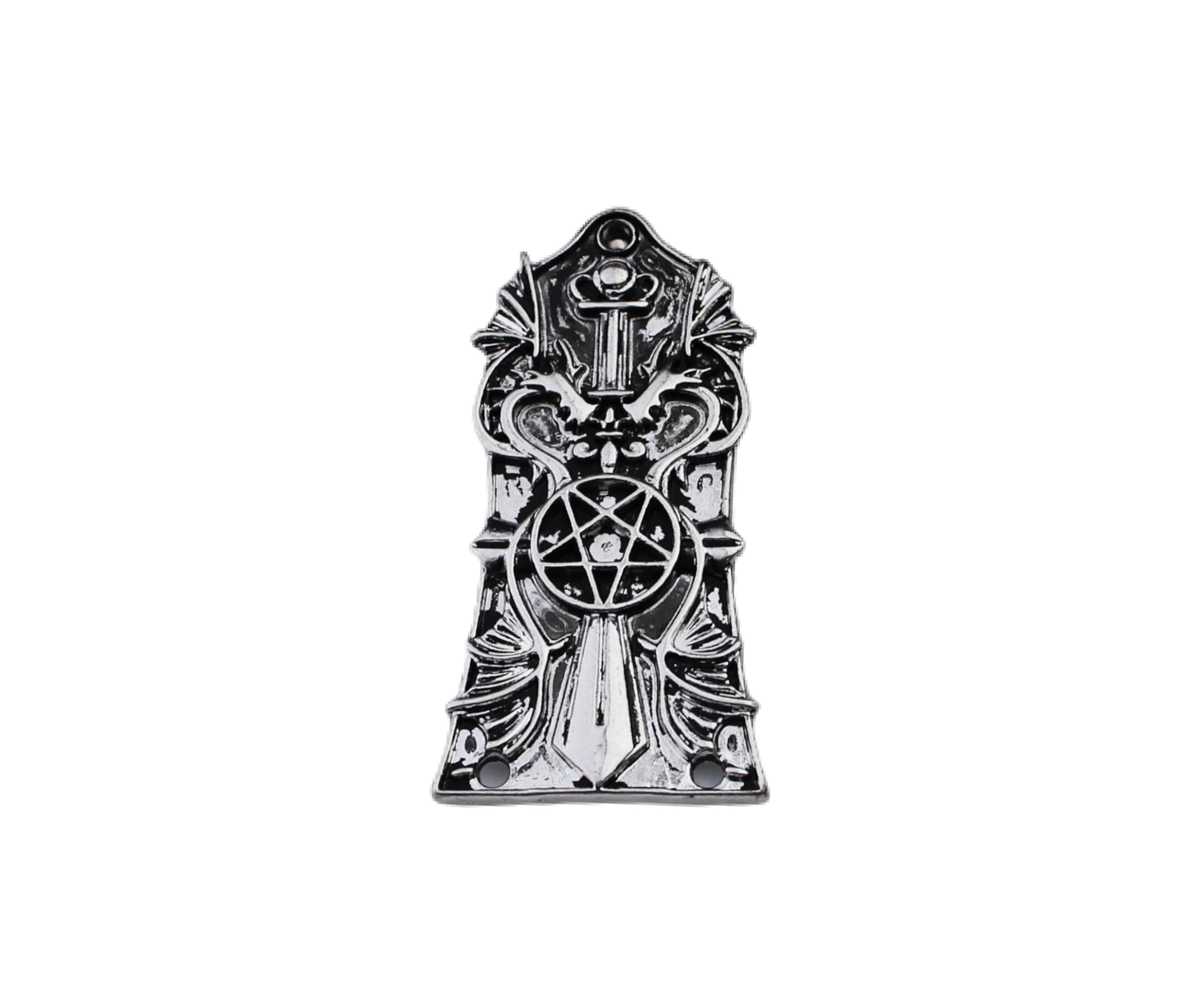 Guyker 1 Pcs Guitar Head Cover 3 Holes, Zinc alloy Guitar Truss Rod Cover for GIB LP Style Guitar Accessories Parts, JA3003, Ancient Silver