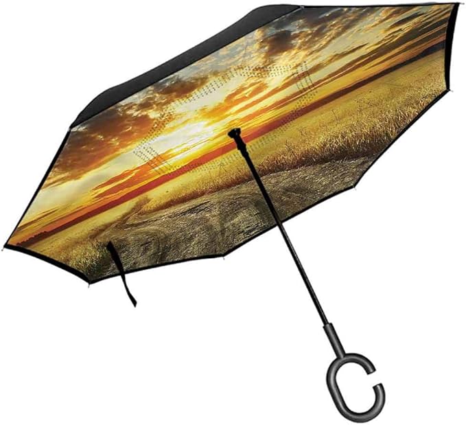 Country Reversible Umbrella Road in Field Cloudy Sunset