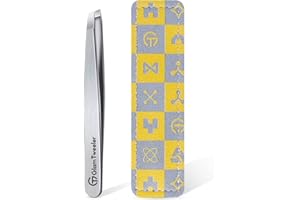 Expert Slant Tip Tweezers with Leather Case, GlamTweeler Sharp & Precision Stainless Steel Tweezer for Eyebrows, Facial Hair and Fine Hairs Removal (Silver)