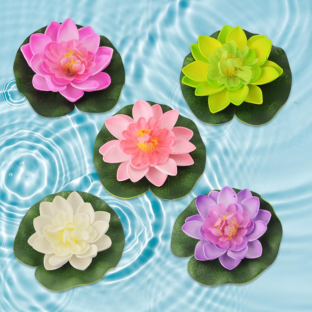 Cerioll Artificial Water Lilies Floating Lotus Flowers, Pack of 5 Artificial Lotus Flowers, Artificial Lotus Flowers, Artificial Water Lily Lotus, for Aquarium, Garden, Pool