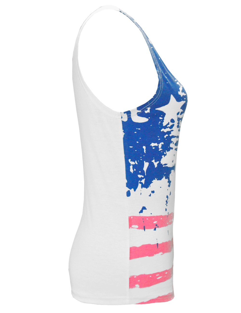 LaLaMa Womens sexy Stars & Stripes American Flag Tank Top Shirt (L, White 1)