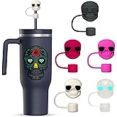 5PCS Halloween Skull Straw Topper for Stanley Cup 30 & 40 Oz - Silicone Reusable Dust-Proof Straw Toppers 10mm/0.4In, Spooky Tumbler Accessories for Drinks & Halloween Decorations