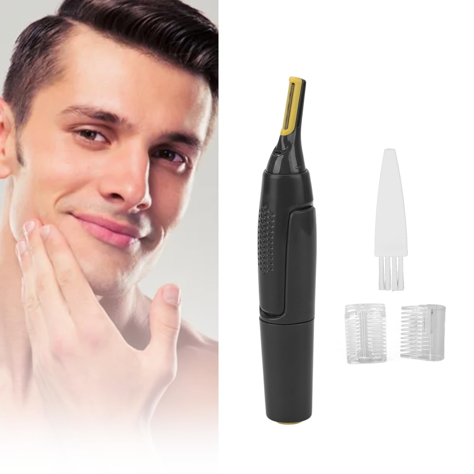 Men Electric Trimmer, Facial Hair Trimmer Detachable Washable Cutter Head Double Blades Low Noise Hair Removal Machine for Nose, Ears and Eyebrows