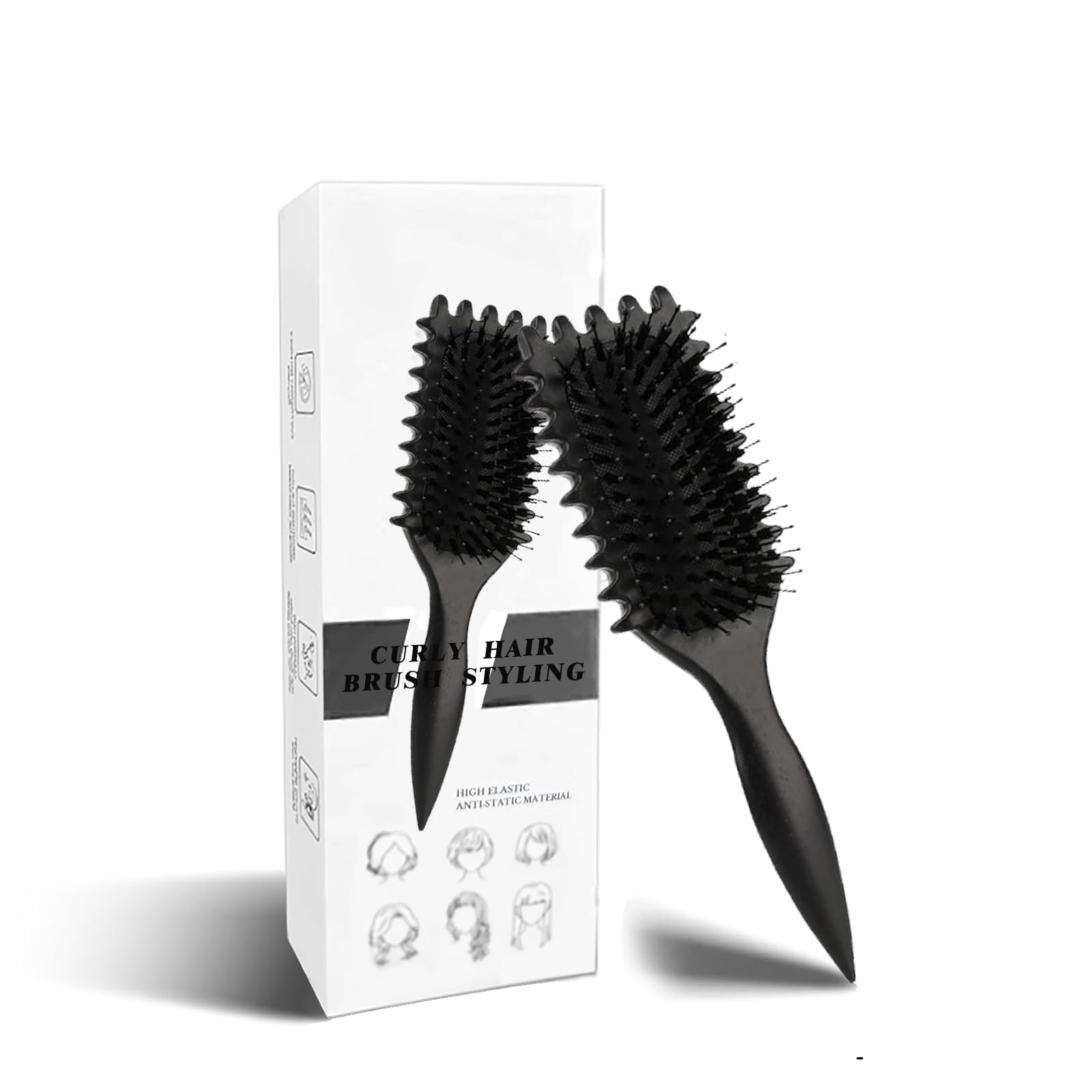 Curl Brush - Define Styling Brush with Prongs, for Combing and Shaping Men's and Women's Curls to Reduce Pulling and Curl Separation (Black, 24cm)