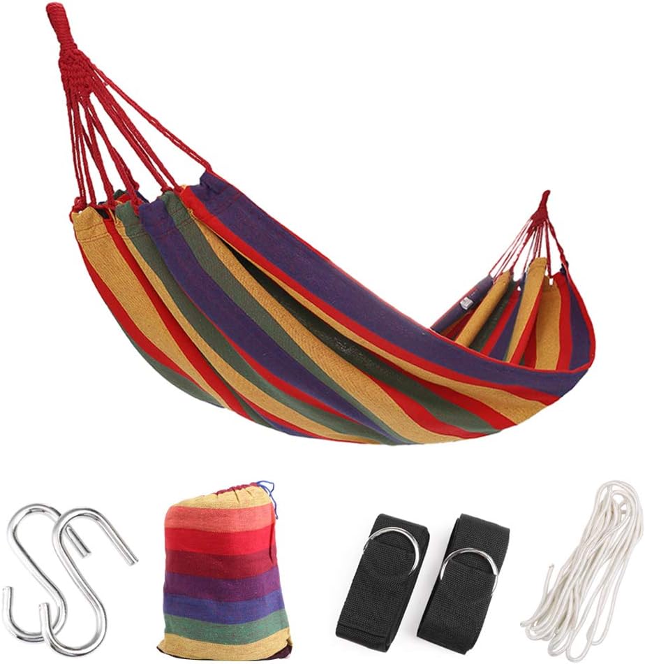 WeHammock Double Camping Hammock with Tree Straps and Rope, Soft Woven Cotton with Max 250 lbs Capacity Portable 2 Person Hammock for Indoor Outdoor Backpacking Travel Beach Backyard Hiking