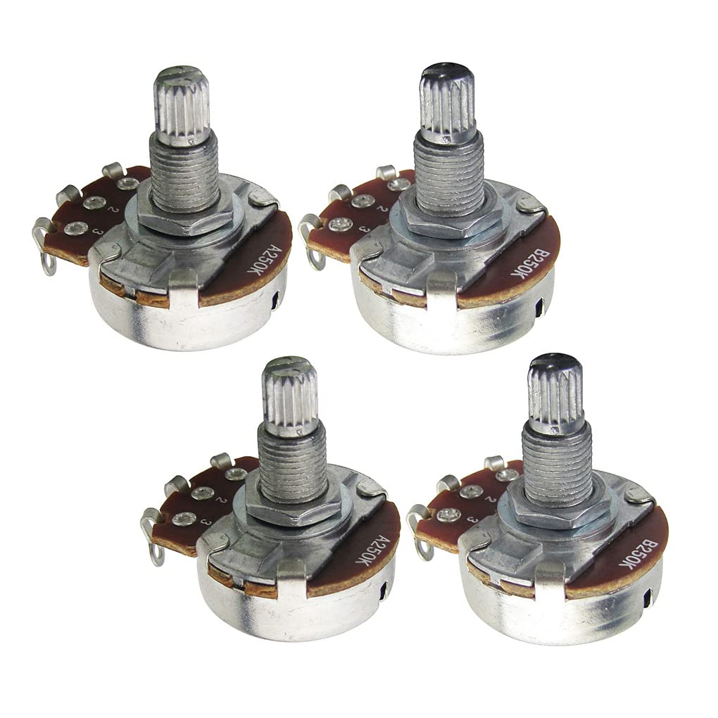 FLEOR 4PCS Full Size A250K B250K Potentiometer Guitar Tone Volume Control Pots Dia24mm L18mm Long Knurled Split Shaft