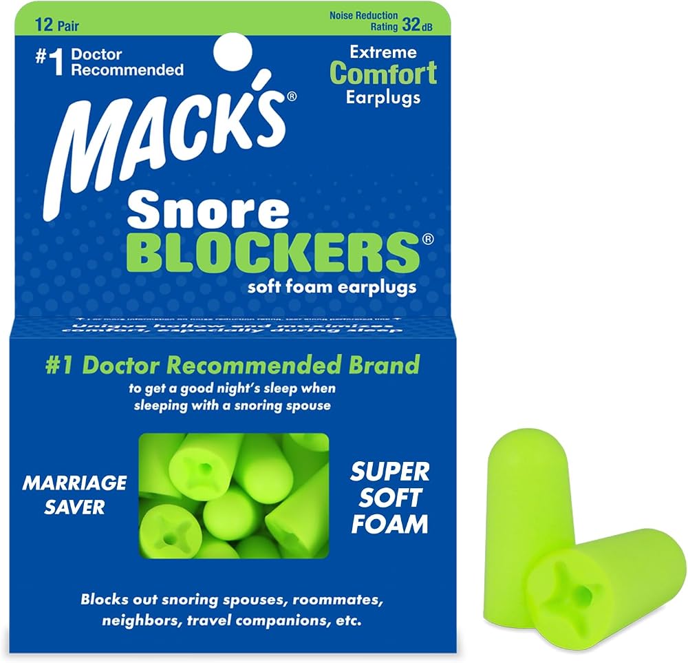 Mack's Snore Blockers Soft Foam Earplugs 12 Pairs 32 dB NRR Doctor Recommended