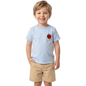 AWIBMK Boys Back To School Outfits School Bus Apple Striped T-shirt Top Shorts Set Prek Preschool Kindergarten Clothes