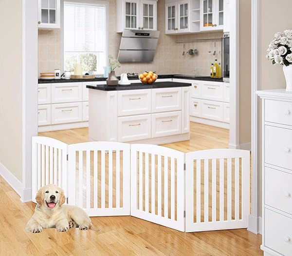 PAWLAND WOODEN FREESTANDING FOLDABLE PET GATE FOR DOGS,...