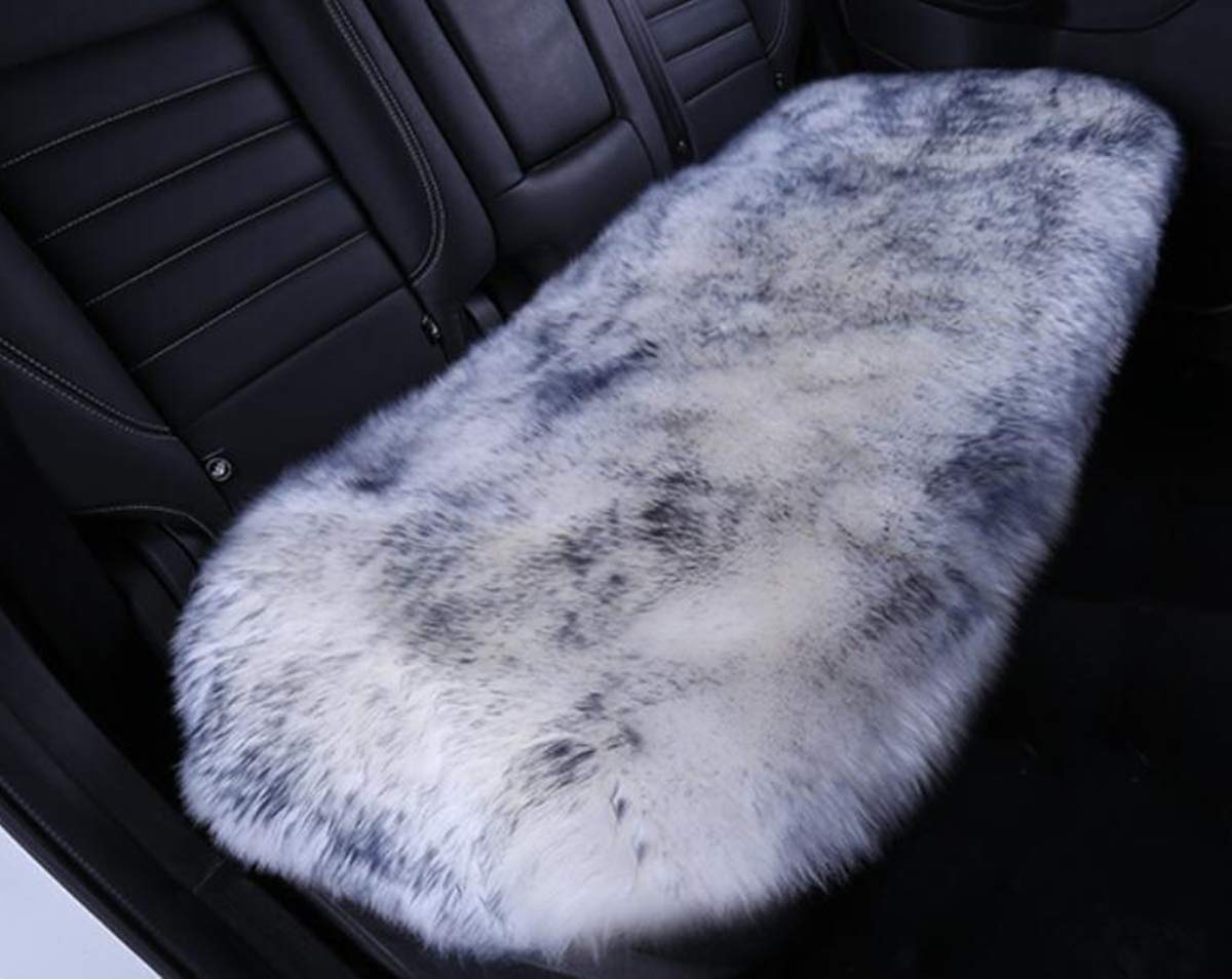 Photo 1 of INZOEY Sheepskin Car Back Seat Cover Pad 18x18 inch Long Wool Seat Cushion Winter Warm Universal Fit Auto, SUV, Truck, Dinner Chair Office Chair Back Grey Tips