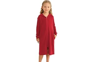 Veseacky Girls Zip Up Hoodies Robes Soft Cotton Long Sleeve Housecoat Loose Loungewear with Pockets 4-13 Years