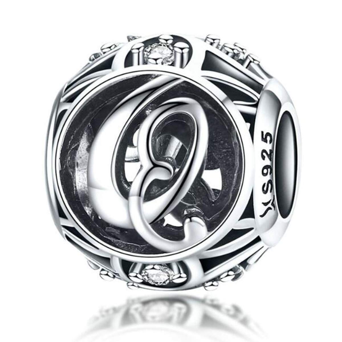 Birthday Charms Genuine 925 Sterling Silver DIY Initial A-Z Charm Alphabet Charms Letter Beads for Pandora Charms Bracelets (Letter Q)