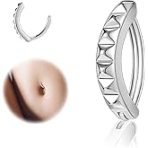ZS 14G Clicker Belly Button Rings for Women, 925 Sterling Silver Belly Barbell Piercing Simulated Diamonds Rivet Reverse Curved Navel Barbell Body Jewelry