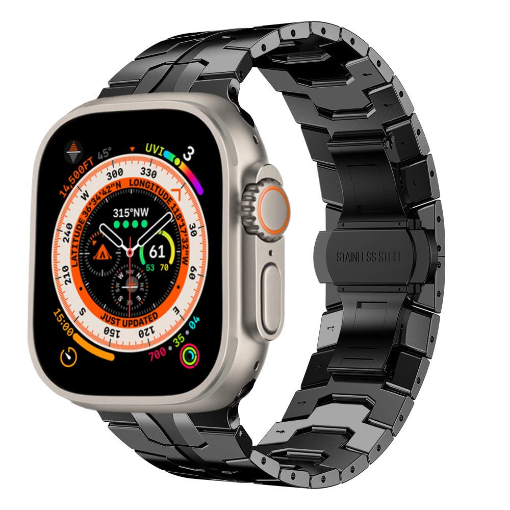 Miimall Metal Strap for Apple Watch Series 10 46mm, Ultra 2/Ultra/SE/Series 9 8 7 6 5 4 3 2 1, Stainless Steel Adjustable Wristband iWatch Strap Bracelet for Apple Watch 49mm 45mm 44mm 42mm-Black