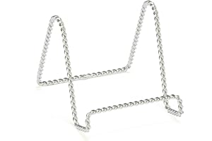 TRIPAR Decorative Twisted Wire Stand, Chrome Display (3 Inch Depth) Tabletop Easel Sleek & Modern Look - Perfect for Books, Plates, Photos & More