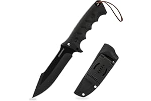 Brarvagur Fixed Blade Knife Full Tang with Kydex Sheath - Heavy Duty Outdoor Tactical Hunting Bushcraft Knives for Camping Adjustable Belt Clip (Heavygrip 4F)