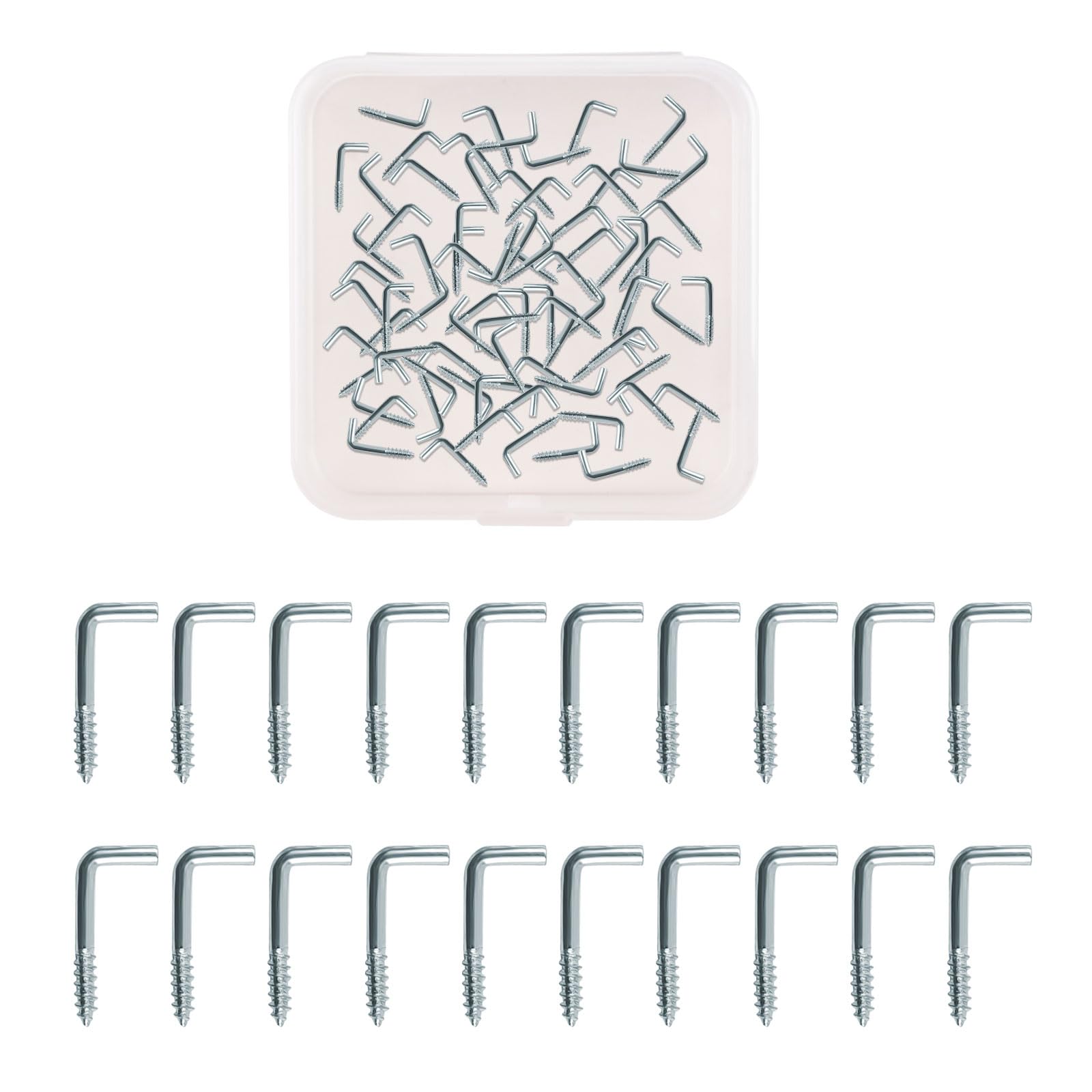 UFURMATE M2.4 * 20 Screw in Hooks, 70Pcs L Shaped Hooks Screw in Metal Wall Hooks Right Angle Hooks Self Tapping Screw Hooks for Indoor and Outdoor Hanging (Silver)