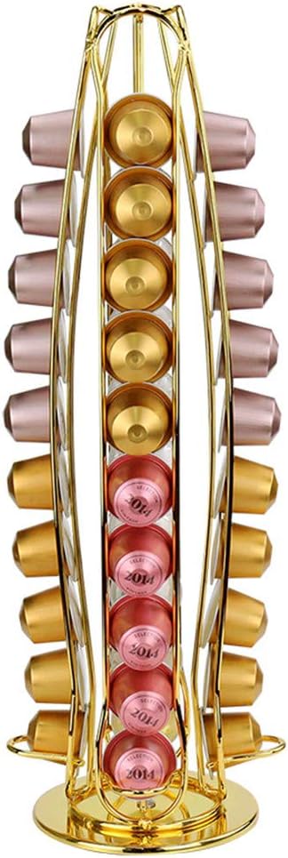 Rotatable Coffee Capsule Holder Wire Plating Storage Display Living Room Dining Room 14X14x41cm,Gold