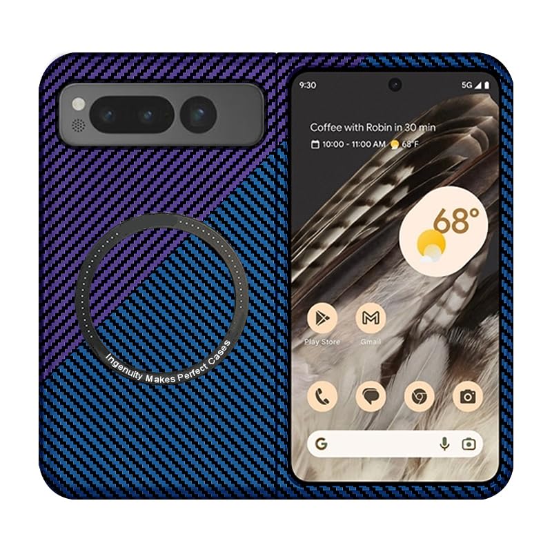 Photo 1 of FLURIKA Magnetic Case for Google Pixel Fold Case Compatible with MagSafe Charger Carbon Fiber Slim Ultra Thin Aramid Fiber Anti-Scratch Shockproof Phone Case, Blue&Purple