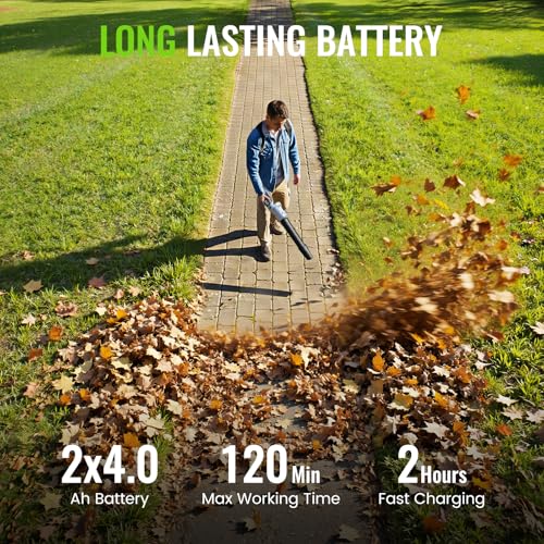 LUCKYTECH Leaf Blower, Brushless Handheld Leaf Blowers Cordless with Dual 4.0Ah Batteries, 680CFM 180MPH with 5 Speeds, Lightweight Snow Grass Blowers for Lawn Care, Patio, Yard, Garage